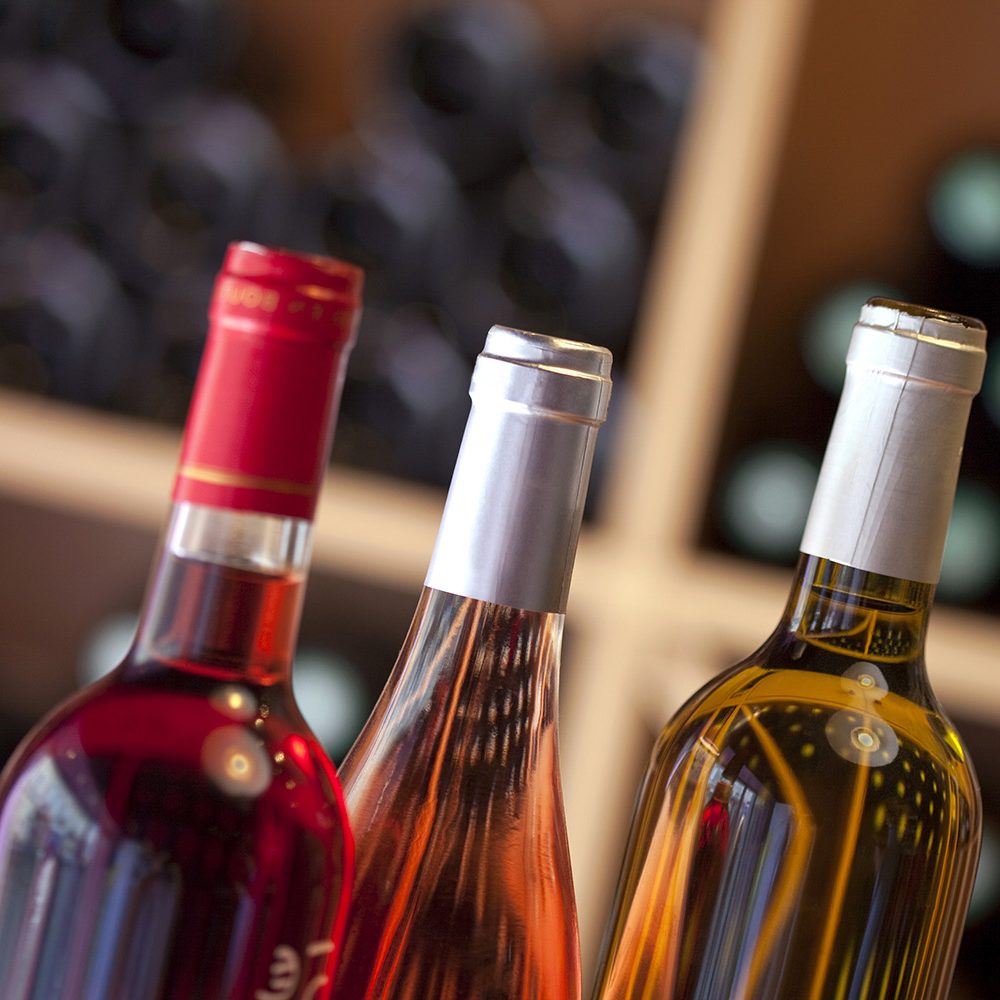 Bottles of various wine in a cellar